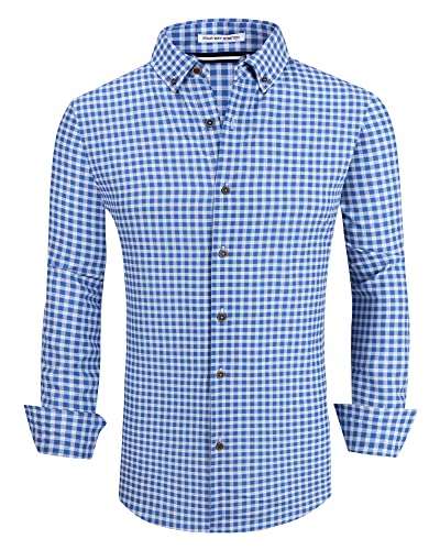 Alex Vando Herren Button-Down-Hemden, knitterfrei, 4-Wege-Stretch-Druck, Business-Freizeithemd, Blau/Weiß, L von Alex Vando