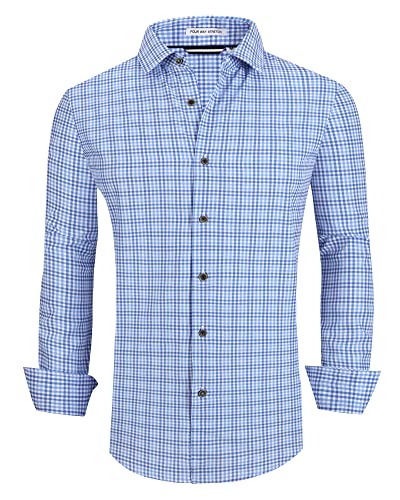Alex Vando Herren Button-Down-Hemden, knitterfrei, 4-Wege-Stretch-Druck, Business-Freizeithemd, Blau kariert, XX-Large von Alex Vando