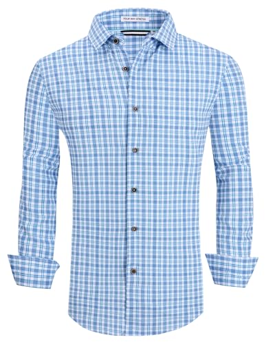 Alex Vando Herren Button-Down-Hemden, knitterfrei, 4-Wege-Stretch-Druck, Business-Freizeithemd, Grün / Weiß, Mittel von Alex Vando