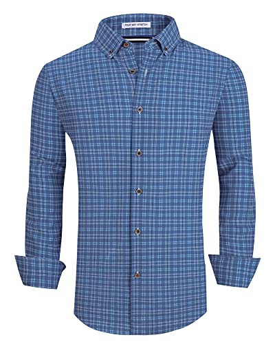 Alex Vando Herren Button-Down-Hemden, knitterfrei, 4-Wege-Stretch-Druck, Business-Freizeithemd, Stahlblau, L von Alex Vando