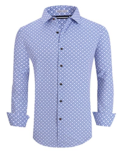 Alex Vando Herren Button-Down-Hemden, knitterfrei, 4-Wege-Stretch-Druck, Business-Freizeithemd, Weißes Quadrat, XL von Alex Vando
