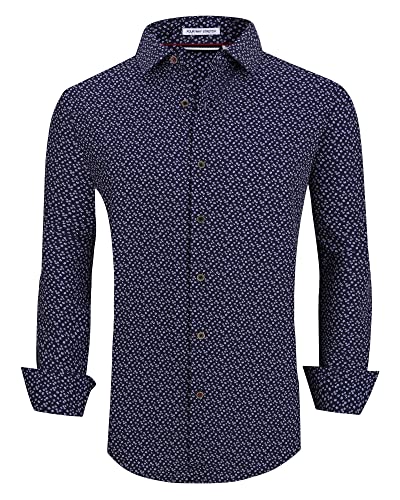 Alex Vando Herren Button-Down-Hemden Hemd, knitterfrei, 4-Wege-Stretch-Druck, Business-Freizeithemd, Marineblaue Blume, XX-Large von Alex Vando