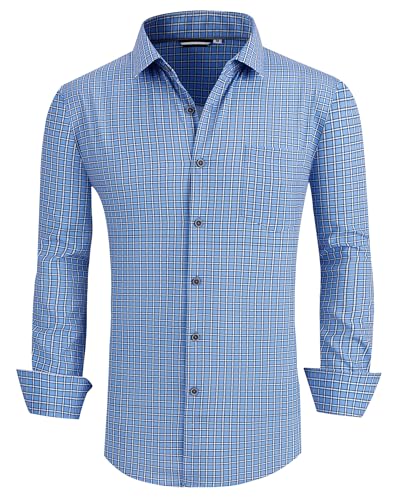 Alex Vando Herren Button-Down-Shirt, knitterfrei, 4-Wege-Stretch-Druck, Business-Freizeithemd, 256 Blaues Quadrat, XX-Large von Alex Vando