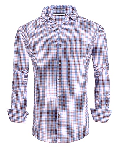 Alex Vando Herren Button-Down-Shirt, knitterfrei, 4-Wege-Stretch-Druck, Business-Freizeithemd, blau / rot, L von Alex Vando