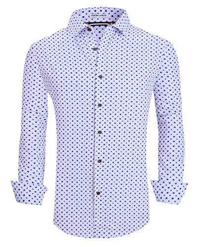 Alex Vando Herren Button-Down-Shirt, knitterfrei, 4-Wege-Stretch-Druck, Business-Freizeithemd, weiße blumen, Klein von Alex Vando