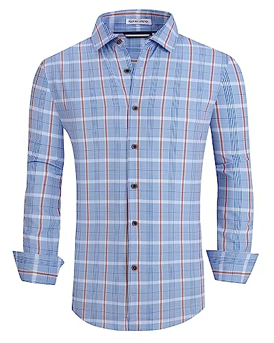 Alex Vando Herren Button-Down-Shirt Hemd, knitterfrei, 4-Wege-Stretch-Druck, Business-Freizeithemd, Blau/Orange, Klein von Alex Vando