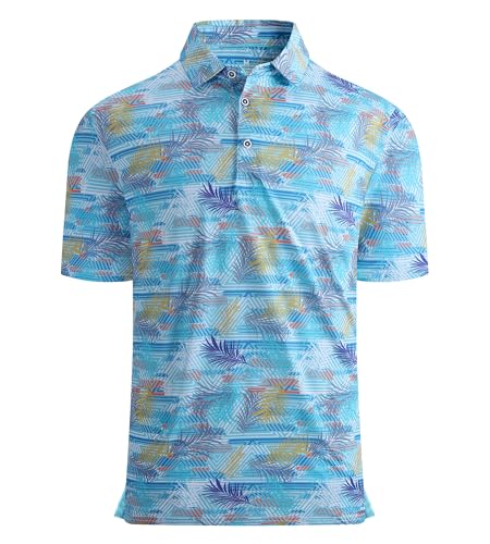 Alex Vando Herren-Golfshirt, feuchtigkeitsableitend, schnelltrocknend, leistungsstarkes Poloshirt für Herren, Blaues Blatt, XL von Alex Vando