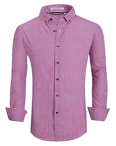 Alex Vando Herren-Hemd, knöpfbar, knitterfrei, 4-Wege-Stretch-Druck, Business-Hemd, Rotes Karomuster, 3X-Groß von Alex Vando