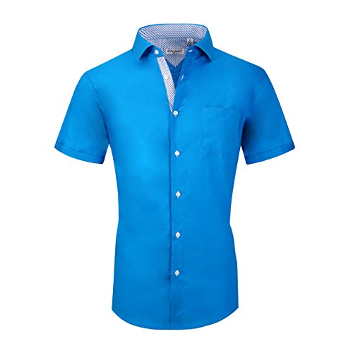 Alex Vando Herren Kleid Hemden Freizeit Regular Fit Kurzarm-Shirts X-Large Solid-02-türkis von Alex Vando