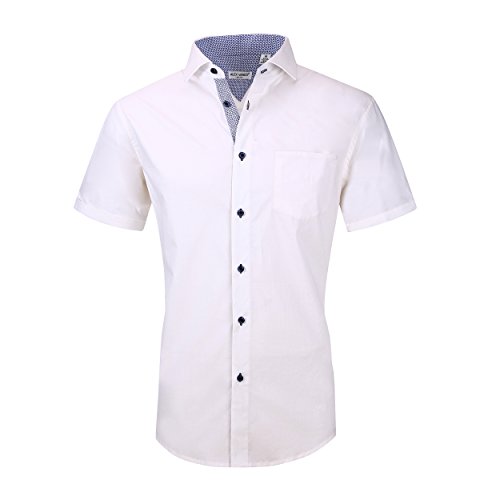 Alex Vando Herren Kleid Hemden Freizeit Regular Fit Kurzarm-Shirts groß Solid-02-white von Alex Vando