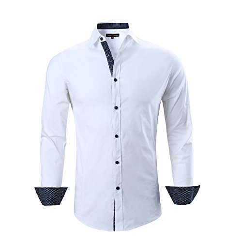 Alex Vando Herren Kleid Shirts Regular Fit Langarm-Shirt Medium L17-weiß von Alex Vando