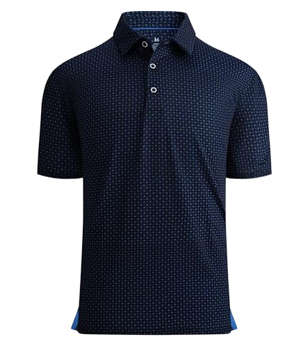 Alex Vando Herren Poloshirt Feuchtigkeitsableitend Kurzarm Atmungsaktiv Druck Golf Polo Shirt Schnelltrocknend Männer Polohemd, Black dots, M von Alex Vando