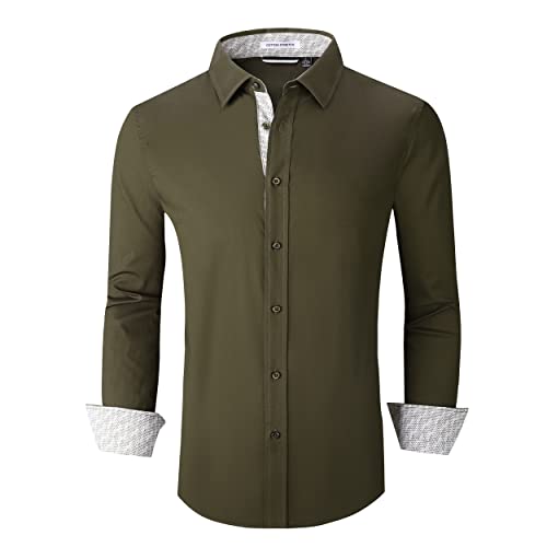 Alex Vando Mens Dress Shirts Regular Fit Long Sleeve Stretch Business Dress Shirts for Men,Army,XL von Alex Vando