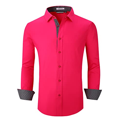 Alex Vando Mens Dress Shirts Regular Fit Long Sleeve Stretch Business Dress Shirts for Men,Fuchsia,S von Alex Vando