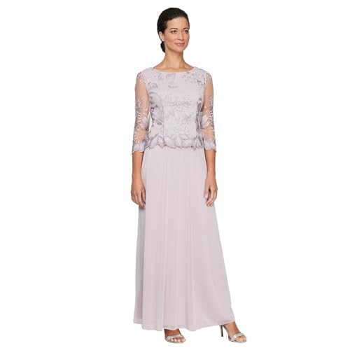 Alex Damen 3/4 Sleeve Stretch Lace Bodice Mock One Piece Gown Brautmutterkleid, Rauchige Orchideen-Stickerei, 38 Zierlich von Alex