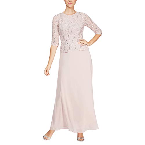 Alex Evenings Damen 3/4-ärmel, Stretch-Spitze, Mieder, Einteilig, für die Brautmutter (Zierliche und Normale Größen) Brautmutterkleid, Rosa-Shell Pink, 46 von Alex