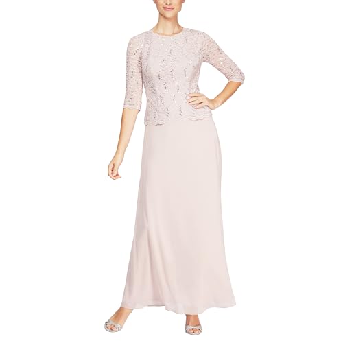 Alex Evenings Damen 3/4-ärmel, Stretch-Spitze, Mieder, Einteilig, für die Brautmutter (Zierliche und Normale Größen) Brautmutterkleid, Rosa-Shell Pink, 48 von Alex