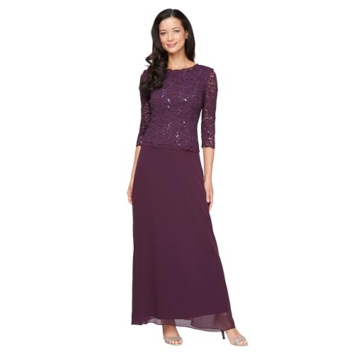 Alex Evenings Damen 3/4-ärmel, Stretch-Spitze, Mieder, Einteilig, für die Brautmutter (Zierliche und Normale Größen) Kleid für besondere Anlässe, Deep Plum, 48 von Alex