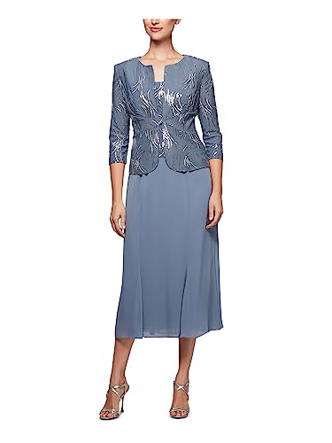 Alex Damen Jurk met knoopsluiting aan voorkant (sierlijke en normale maten) Kleid f r besondere Anl sse, Stahlblau, 46 EU von Alex