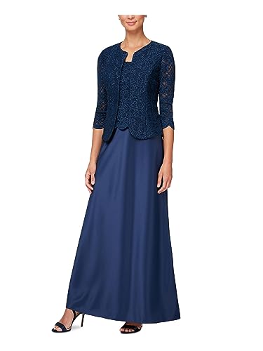 Alex Damen Langes Jackenkleid mit Satinrock Kleid für besondere Anlässe, Navy, 40 von Alex