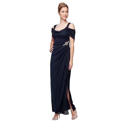 Alex Damen Long Cold Shoulder Dress (Petite and Regular Sizes) Kleid für besondere Anlässe, Verziertes NAV, 40 Zierlich von Alex