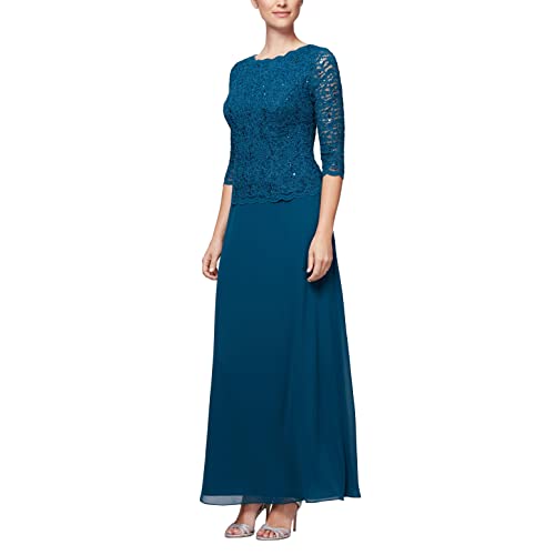 Alex Damen Long Mock Dress With Full Skirt (Petite and Regular Sizes) Kleid fr besondere Anlsse, Pfau, 16 von Alex