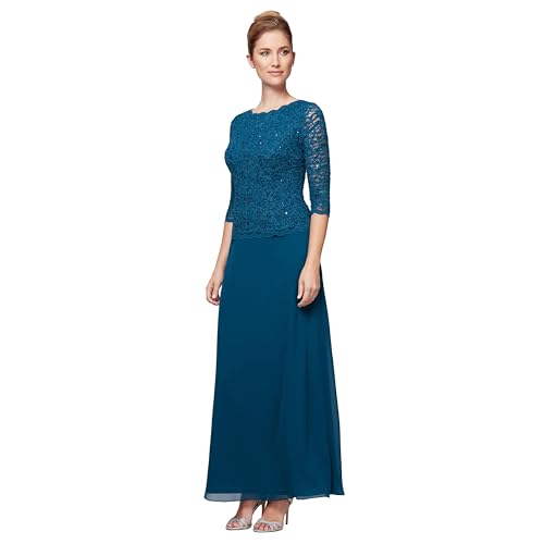 Alex Damen Long Mock Dress With Full Skirt (Petite and Regular Sizes) Kleid fr besondere Anlsse, Pfau, 46 EU von Alex