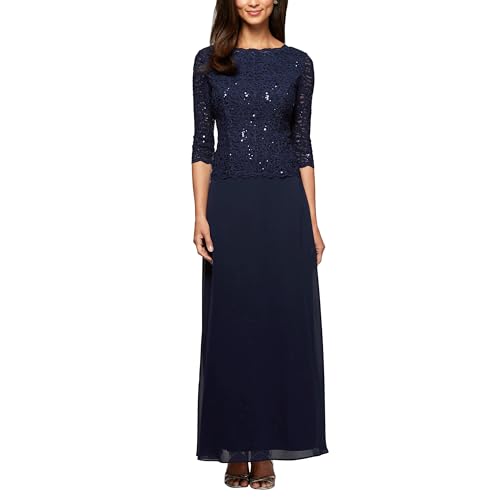 Alex Evenings Damen 3/4-ärmel, Stretch-Spitze, Mieder, Einteilig, für die Brautmutter (Zierliche und Normale Größen) Kleid fr besondere Anlsse, Navy, 42 Petite von Alex