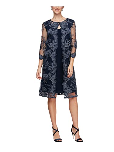 Alex Damen Midi Scoop Neck Shift Dress With Jacket (Petite and Regular) Kleid f r besondere Anl sse, Petite Navy, 46 EU von Alex