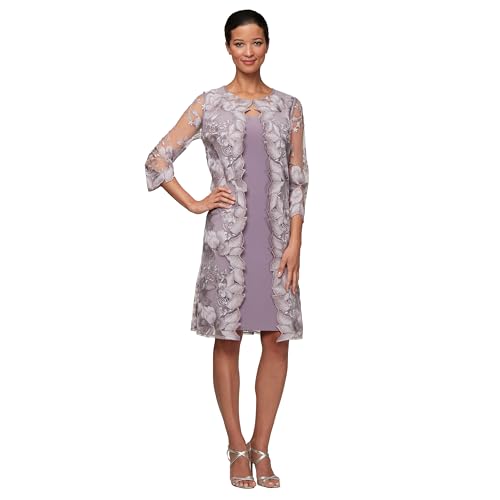 Alex Damen Midi Scoop Neck Shift Dress with Chiffon Trim Jacket Kleid, Smokey Orchidee, 38 von Alex