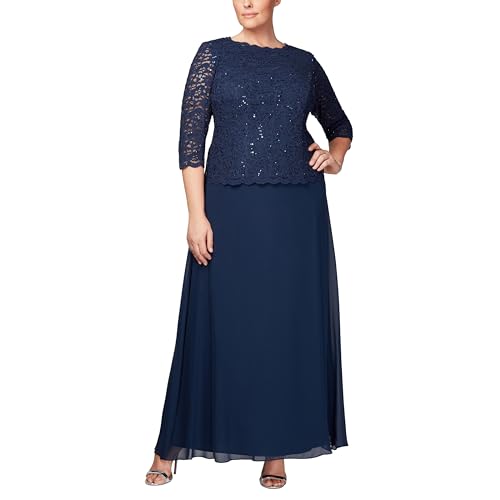 Alex Damen Plus Size Long Tea-length Lace Mock Dress Kleid fr besondere Anlsse, Navy, 50 EU von Alex