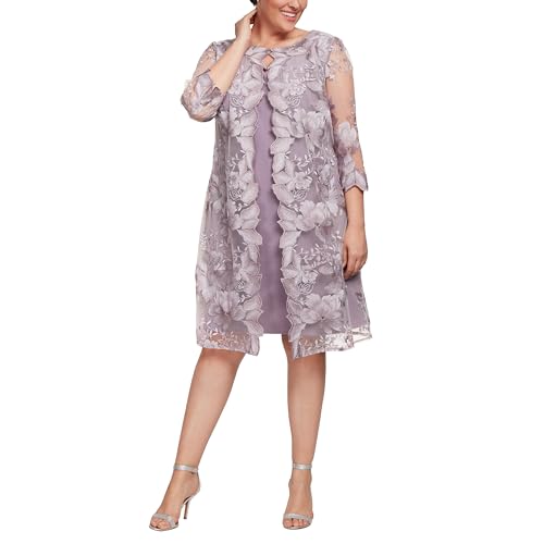 Alex Evenings Damen Kurzes Besticktes Brautmutter-jackenkleid, Hochzeitsgast (Übergröße) Kleid fr besondere Anlsse, Smokey Orchidee, 48 Mehr von Alex