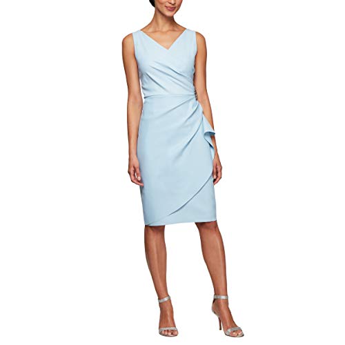 Alex Damen Slimming Short Ruched Cocktail Dress with Ruffle (Petite and Regular Sizes) Kleid fr besondere Anlsse, hellblau, 34 von Alex