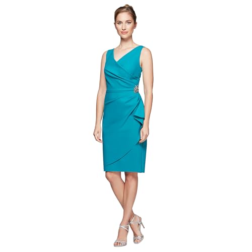 Alex Damen Slimming Short Ruched Cocktail Dress with Ruffle (Petite and Regular Sizes) Cocktailkleid, Türkis/Ausflug, einfarbig (Getaway Solids), 48 von Alex