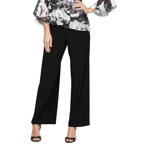 Alex Damen Straight Leg Dress Pant for Mother of The Bride, Elegant Party Outfit (Petite and Regular Sizes) Klassische Hose, Schwarzes, Mattes Jersey, M von Alex