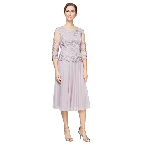Alex Damen Tea Length Embroidered Bodice Mother of The Bride Gown, Wedding Guest Dress (Petite and Regular Sizes) Formales Kleid, Smokey Orchid, 40 von Alex