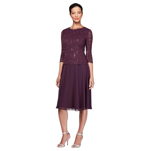 Alex Evenings Damen Brautmutter mit Besticktem Mieder, für Hochzeitsgäste (Zierliche und Normale Größen) Kleid fr besondere Anlsse, Deep Plum, 38 von Alex