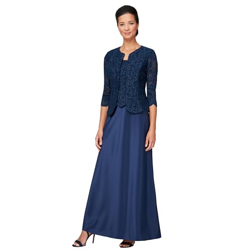 Alex Evenings Damen Zweiteiliges Brautmutter mit Spitzenjacke 107 Kleid für besondere Anlässe, Marineblau, 42 (2er Pack) von Alex