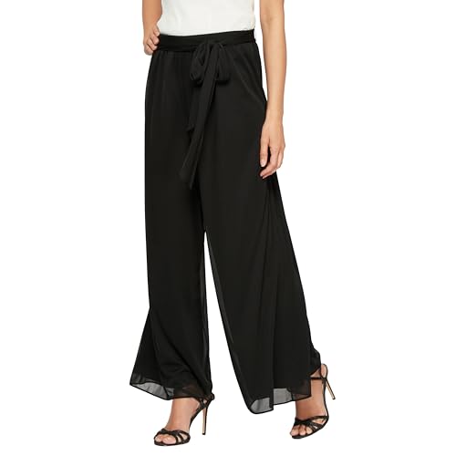 Alex Evenings Damen Chiffonhose mit Weitem Bein für die Mutter der Braut, Elegantes Party-Outfit (Zierliche und Normale Größen) Klassische Hose, Schwarzes Netzband an der Taille, X von Alex