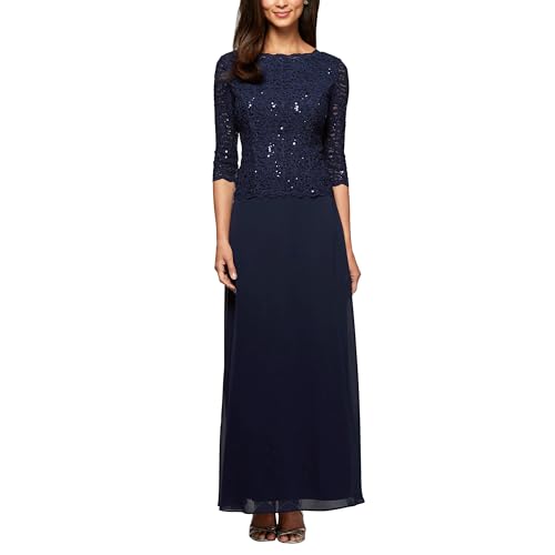 Alex Evenings Damen 3/4 Ärmel Stretch Spitze Mieder Mock Einteiler Kleid für besondere Anlässe, Navy, 40 von Alex