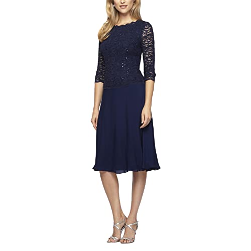 Alex Evenings Damen Brautmutter mit Besticktem Mieder, für Hochzeitsgäste (Zierliche und Normale Größen) Kleid fr besondere Anlsse, Navy, 46 Petite von Alex
