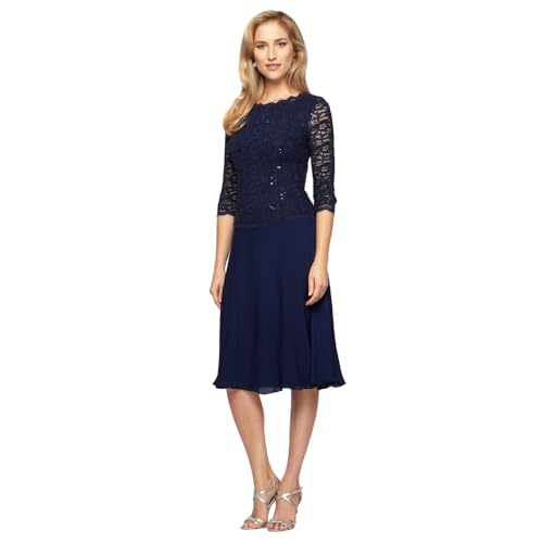 Alex Evenings Damen Brautmutter mit Besticktem Mieder, für Hochzeitsgäste (Zierliche und Normale Größen) Kleid für besondere Anlässe, Navy, 38 von Alex