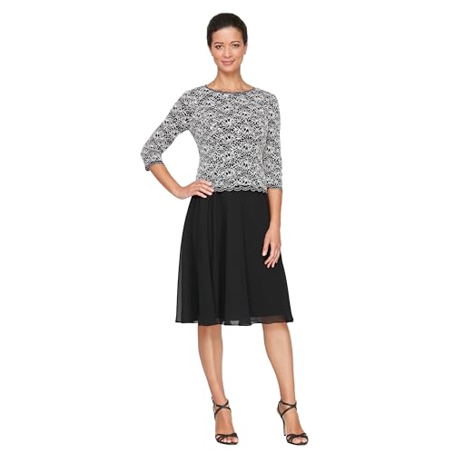 Alex Evenings Damen Brautmutter mit Besticktem Mieder, für Hochzeitsgäste (Zierliche und Normale Größen) Kleid für besondere Anlässe, schwarz und weiß, 38 von Alex