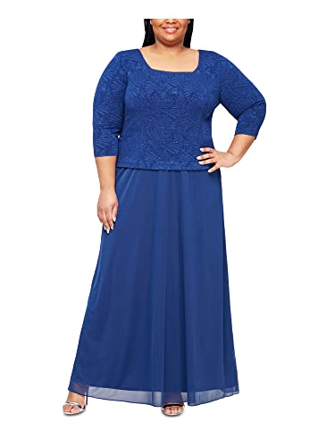 Alex Evenings Damen Einteiliges Übergröße, Stretch-Spitze, Mieder Kleid für besondere Anlässe, Electric Blue, 48 von Alex