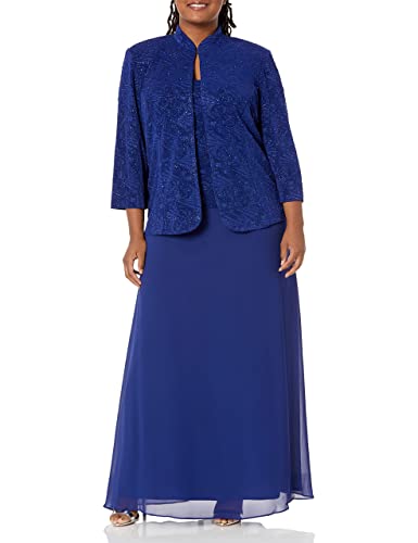 Alex Evenings Damen Jaquard Langes Mandarinen-Ausschnitt (Petite Regulular) Kleid für besondere Anlässe, Blau (Electric Blue), 48 von Alex