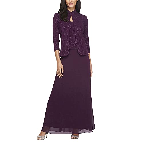 Alex Evenings Damen Jaquard Langes Mandarinen-Ausschnitt (Petite Regulular) Kleid für besondere Anlässe, auberginefarben, 14 von Alex