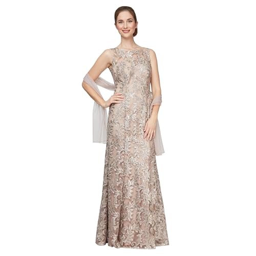Alex Evenings Damen Langes, Ärmelloses Kleid für die Brautmutter mit Schal (Zierliche und Normale Größen) Brautmutterkleid, Champagner, 46 von Alex