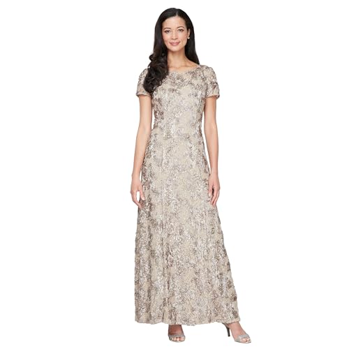 Alex Evenings Damen Langes Rosettenkleid für die Brautmutter mit Kurzen Ärmeln, Formelles, Hochzeitsgäste Kleid für besondere Anlässe, champagnerfarben, 42 von Alex