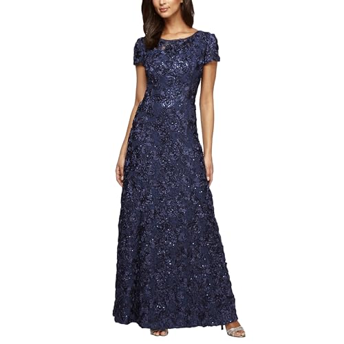 Alex Evenings Damen Langes Rosettenkleid für die Brautmutter mit Kurzen Ärmeln, Formelles, Hochzeitsgäste Kleid für besondere Anlässe, Navy, 42 von Alex