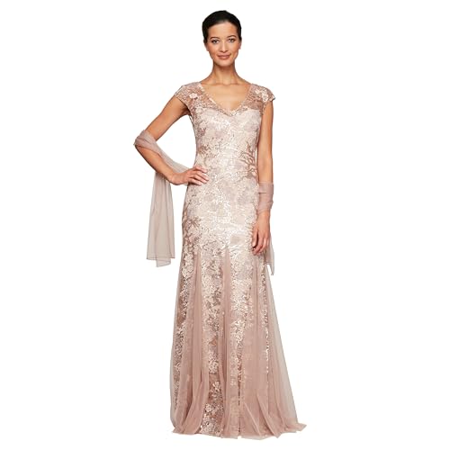 Alex Evenings Damen Langes Brautmutter mit Godet-Detail (Zierliche und Normale Größen) Kleid für besondere Anlässe, Roségold, 36 (2er Pack) von Alex